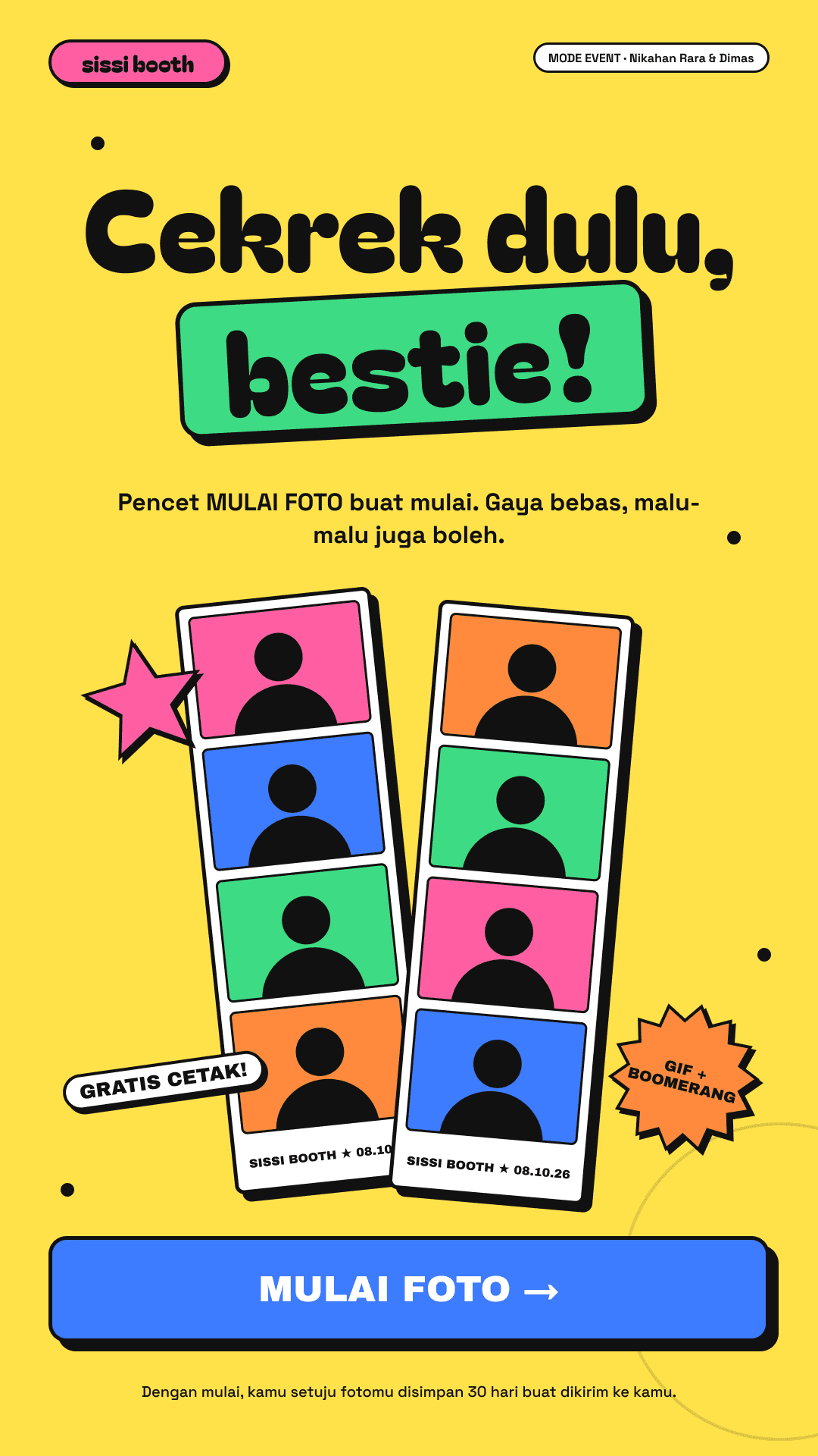 Layar tunggu Sissi Booth di kiosk portrait